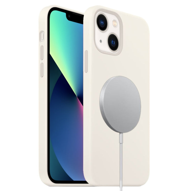 For iPhone 13 mini Liquid Silicone Full Coverage MagSafe Phone Case(White)