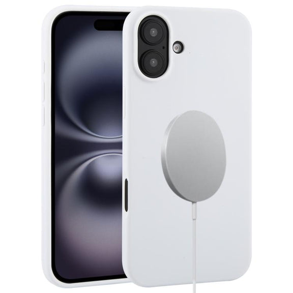 For iPhone 16 Liquid Silicone Full Coverage MagSafe Phone Case(White)