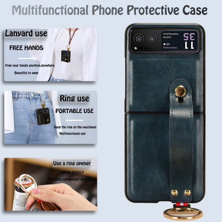 For Motorola Razr 40 Wristband Leather Back Phone Case(Blue)