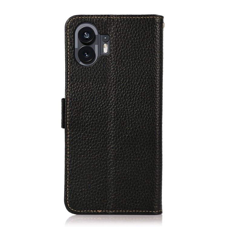 For Nothing Phone 2 KHAZNEH Side-Magnetic Litchi Genuine Leather RFID Phone Case(Black)