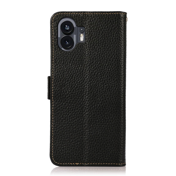 For Nothing Phone 2 KHAZNEH Side-Magnetic Litchi Genuine Leather RFID Phone Case(Black)