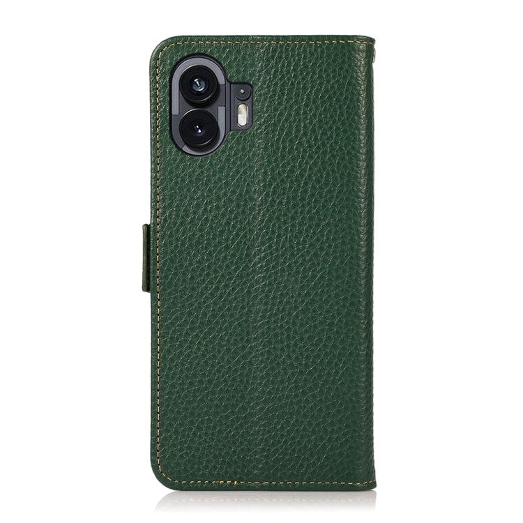For Nothing Phone 2 KHAZNEH Side-Magnetic Litchi Genuine Leather RFID Phone Case(Green)