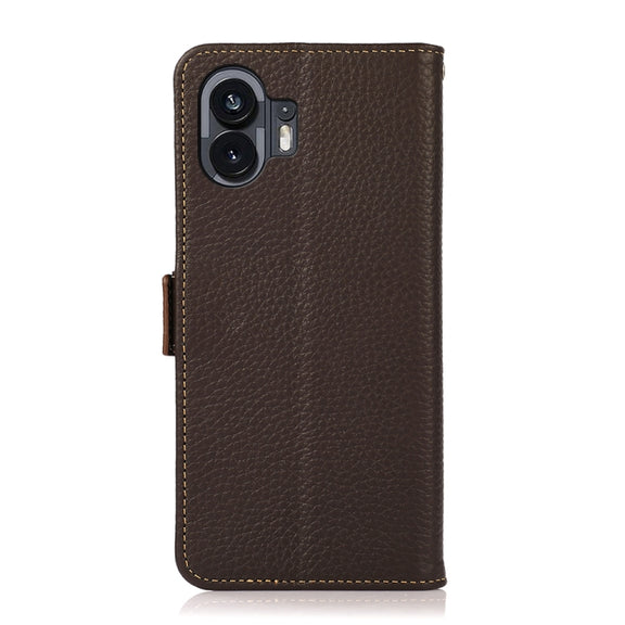 For Nothing Phone 2 KHAZNEH Side-Magnetic Litchi Genuine Leather RFID Phone Case(Brown)