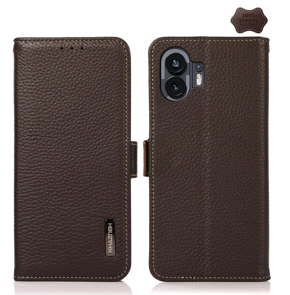 For Nothing Phone 2 KHAZNEH Side-Magnetic Litchi Genuine Leather RFID Phone Case(Brown)