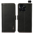 For Honor X6A KHAZNEH Side-Magnetic Litchi Genuine Leather RFID Phone Case(Black) - Honor Cases by PMC TechLife | Online Shopping South Africa | PMC TechLife | Buy Now Pay Later Mobicred