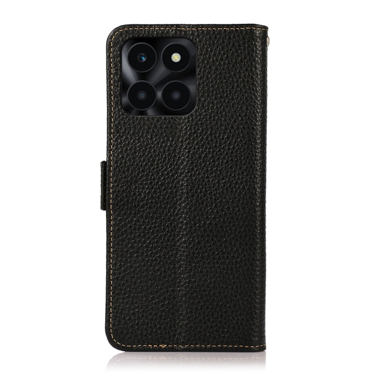For Honor X6A KHAZNEH Side-Magnetic Litchi Genuine Leather RFID Phone Case(Black)