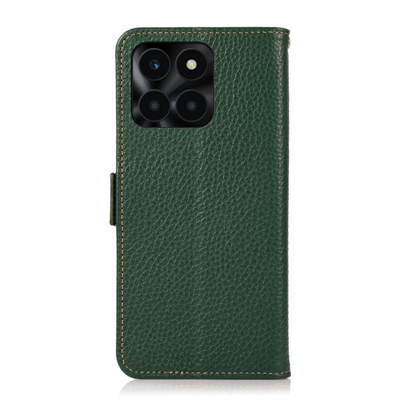 For Honor X6A KHAZNEH Side-Magnetic Litchi Genuine Leather RFID Phone Case(Green)
