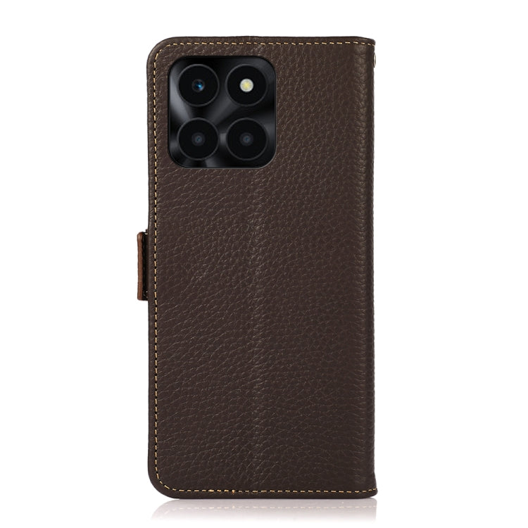 For Honor X6A KHAZNEH Side-Magnetic Litchi Genuine Leather RFID Phone Case(Brown)
