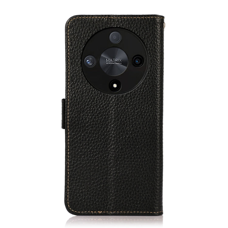 For Honor X9B KHAZNEH Side-Magnetic Litchi Genuine Leather RFID Phone Case(Black)