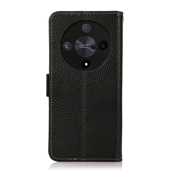 For Honor X9B KHAZNEH Side-Magnetic Litchi Genuine Leather RFID Phone Case(Black)