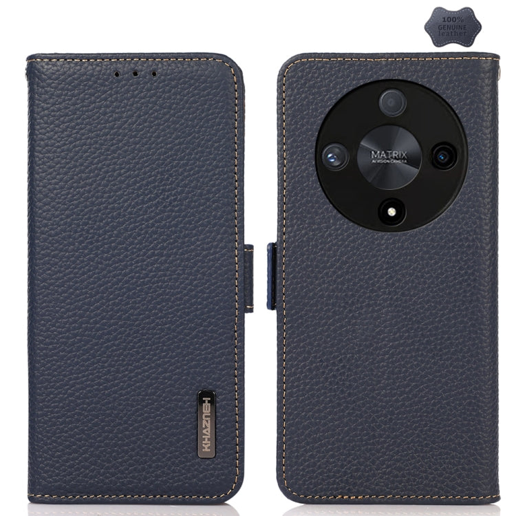 For Honor X9B KHAZNEH Side-Magnetic Litchi Genuine Leather RFID Phone Case(Blue)