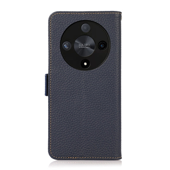 For Honor X9B KHAZNEH Side-Magnetic Litchi Genuine Leather RFID Phone Case(Blue)