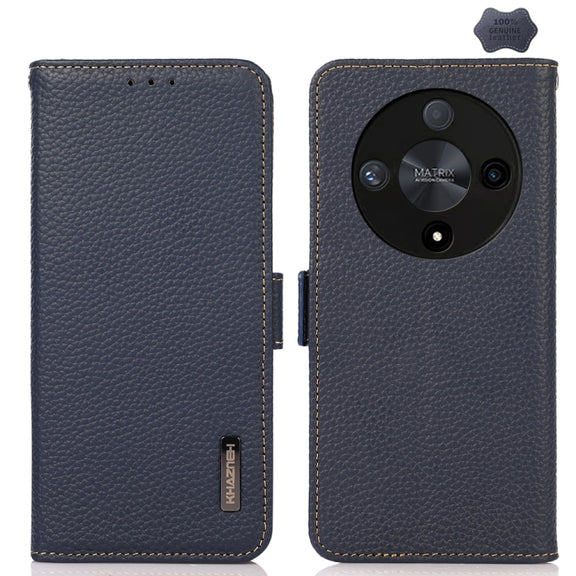 For Honor X9B KHAZNEH Side-Magnetic Litchi Genuine Leather RFID Phone Case(Blue)