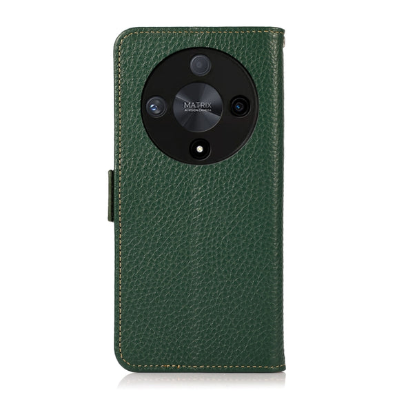 For Honor X9B KHAZNEH Side-Magnetic Litchi Genuine Leather RFID Phone Case(Green)