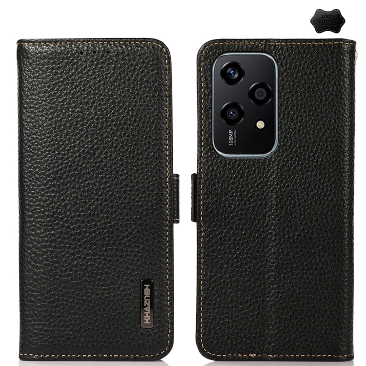 For Honor 200 Lite Global KHAZNEH Side-Magnetic Litchi Genuine Leather RFID Phone Case(Black)