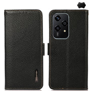 For Honor 200 Lite Global KHAZNEH Side-Magnetic Litchi Genuine Leather RFID Phone Case(Black)