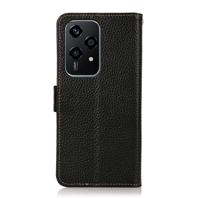 For Honor 200 Lite Global KHAZNEH Side-Magnetic Litchi Genuine Leather RFID Phone Case(Black)