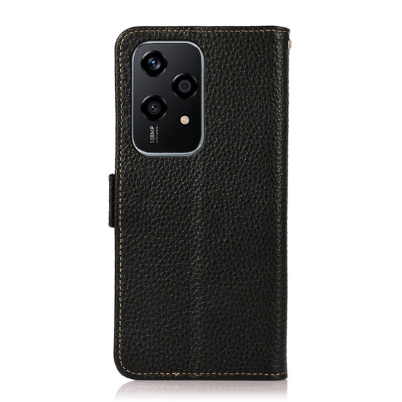 For Honor 200 Lite Global KHAZNEH Side-Magnetic Litchi Genuine Leather RFID Phone Case(Black)