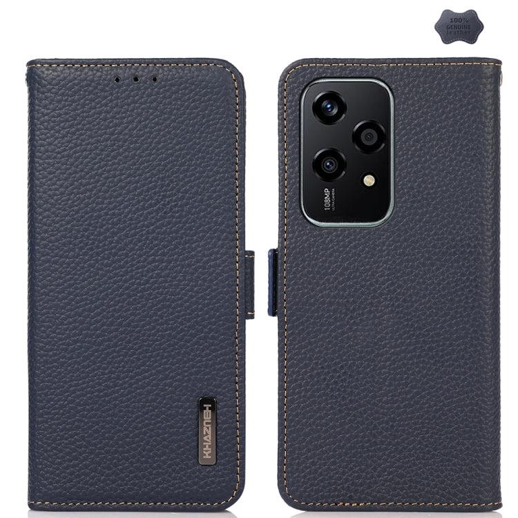 For Honor 200 Lite Global KHAZNEH Side-Magnetic Litchi Genuine Leather RFID Phone Case(Blue)