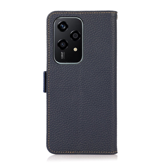 For Honor 200 Lite Global KHAZNEH Side-Magnetic Litchi Genuine Leather RFID Phone Case(Blue)
