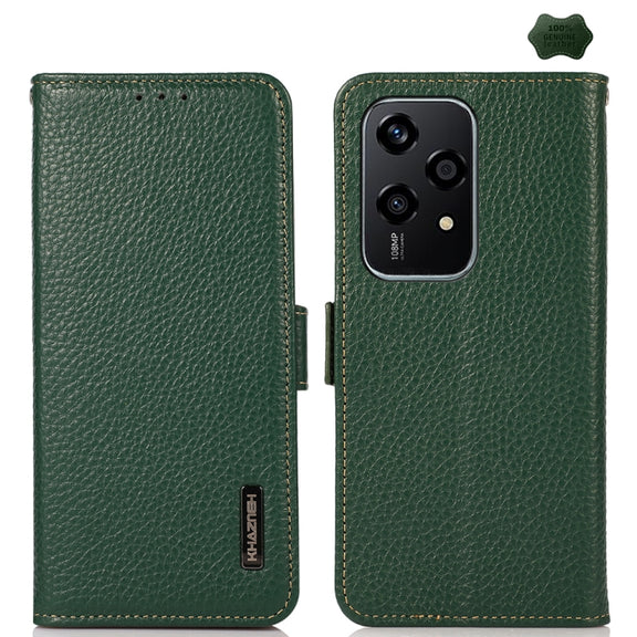 For Honor 200 Lite Global KHAZNEH Side-Magnetic Litchi Genuine Leather RFID Phone Case(Green)