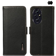 For Honor 200 Pro KHAZNEH Side-Magnetic Litchi Genuine Leather RFID Phone Case(Black)
