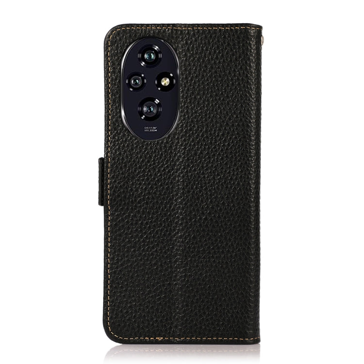 For Honor 200 Pro KHAZNEH Side-Magnetic Litchi Genuine Leather RFID Phone Case(Black)