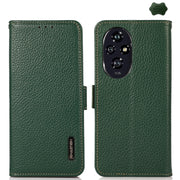 For Honor 200 Pro KHAZNEH Side-Magnetic Litchi Genuine Leather RFID Phone Case(Green)