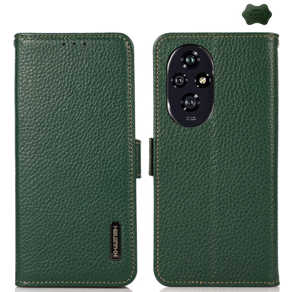 For Honor 200 Pro KHAZNEH Side-Magnetic Litchi Genuine Leather RFID Phone Case(Green)