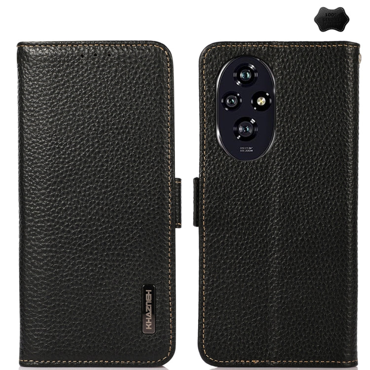 For Honor 200 KHAZNEH Side-Magnetic Litchi Genuine Leather RFID Phone Case(Black)