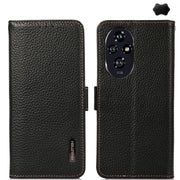 For Honor 200 KHAZNEH Side-Magnetic Litchi Genuine Leather RFID Phone Case(Black)