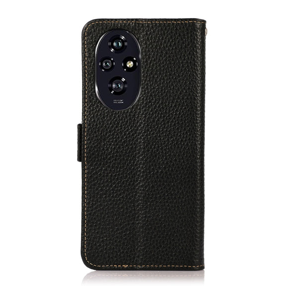 For Honor 200 KHAZNEH Side-Magnetic Litchi Genuine Leather RFID Phone Case(Black)