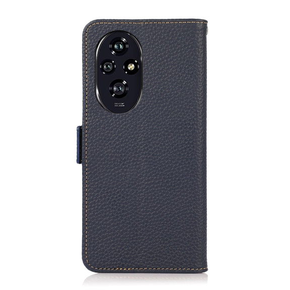 For Honor 200 KHAZNEH Side-Magnetic Litchi Genuine Leather RFID Phone Case(Blue)