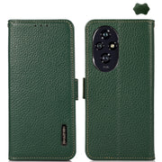 For Honor 200 KHAZNEH Side-Magnetic Litchi Genuine Leather RFID Phone Case(Green)