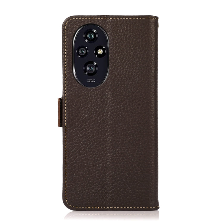 For Honor 200 KHAZNEH Side-Magnetic Litchi Genuine Leather RFID Phone Case(Brown)