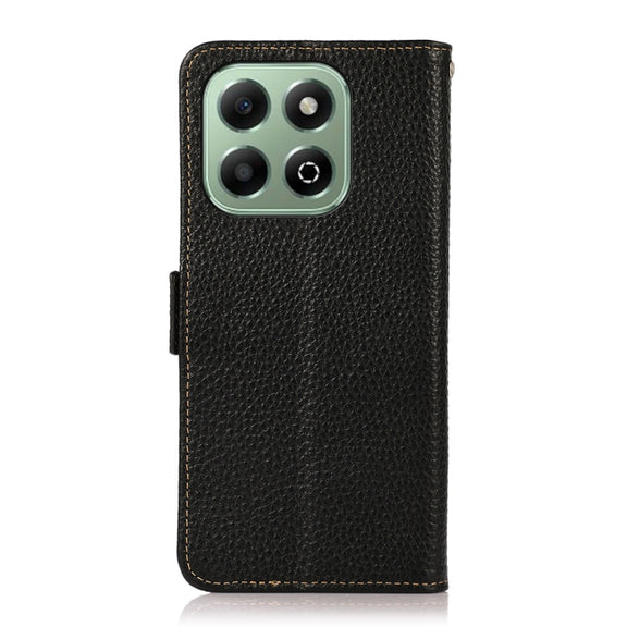 For Honor X6b KHAZNEH Side-Magnetic Litchi Genuine Leather RFID Phone Case(Black)