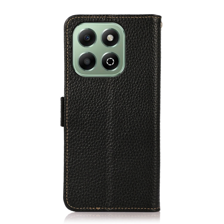 For Honor X6b KHAZNEH Side-Magnetic Litchi Genuine Leather RFID Phone Case(Black)