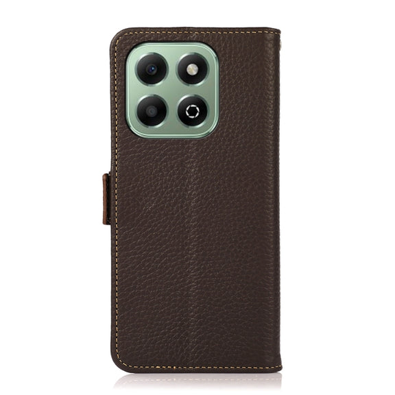 For Honor X6b KHAZNEH Side-Magnetic Litchi Genuine Leather RFID Phone Case(Brown)