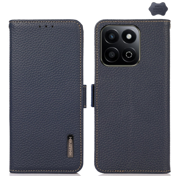 For Honor 200 Smart / Play 60 Plus KHAZNEH Side-Magnetic Litchi Genuine Leather RFID Phone Case(Blue)