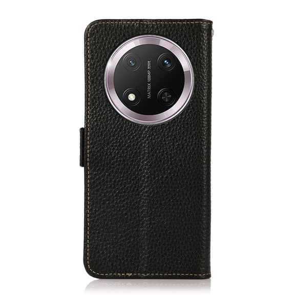 For Honor X9c KHAZNEH Side-Magnetic Litchi Genuine Leather RFID Phone Case(Black)