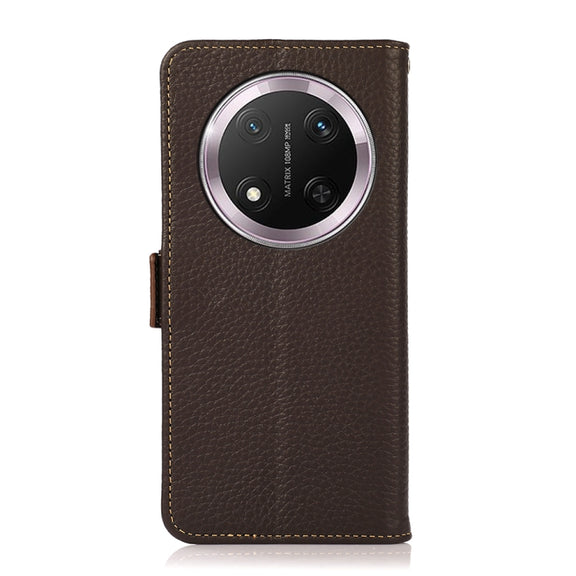 For Honor X9c KHAZNEH Side-Magnetic Litchi Genuine Leather RFID Phone Case(Brown)