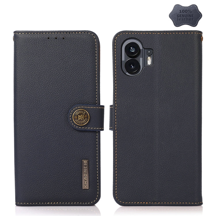 For Nothing Phone 2 KHAZNEH Custer Genuine Leather RFID Phone Case(Blue)