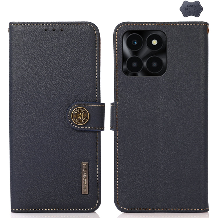For Honor X6A KHAZNEH Custer Genuine Leather RFID Phone Case(Blue)