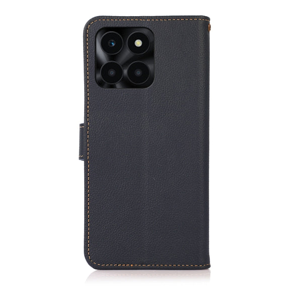 For Honor X6A KHAZNEH Custer Genuine Leather RFID Phone Case(Blue)