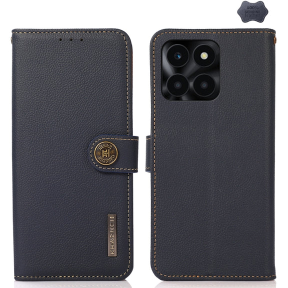 For Honor X6A KHAZNEH Custer Genuine Leather RFID Phone Case(Blue)