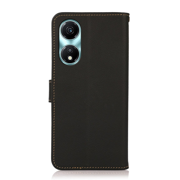 For Honor X5 Plus KHAZNEH Custer Genuine Leather RFID Phone Case(Black)