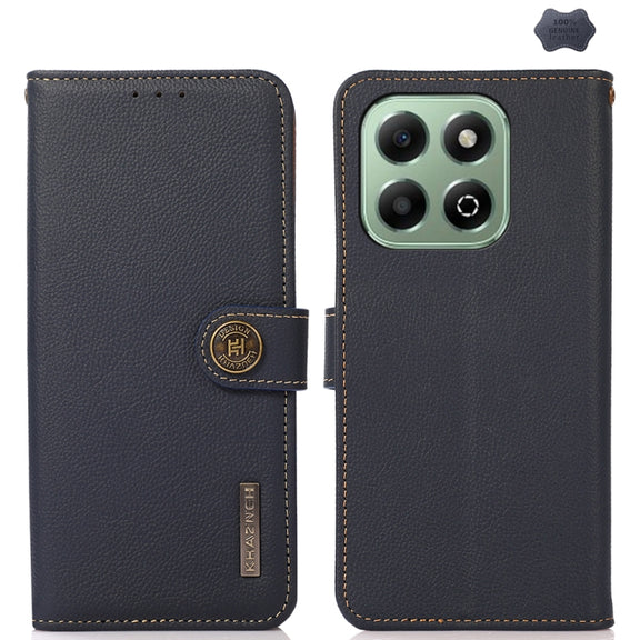 For Honor X6b KHAZNEH Custer Genuine Leather RFID Phone Case(Blue)