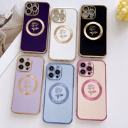 For iPhone 15 Pro Electroplate Side Roses Flower MagSafe Phone Case(Dark Purple)