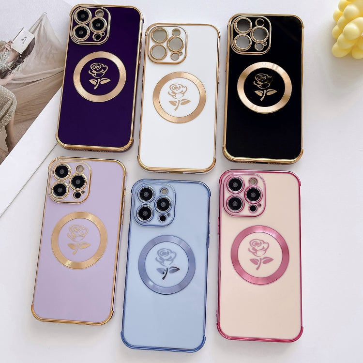For iPhone 11 Electroplate Side Roses Flower MagSafe Phone Case(Dark Purple)