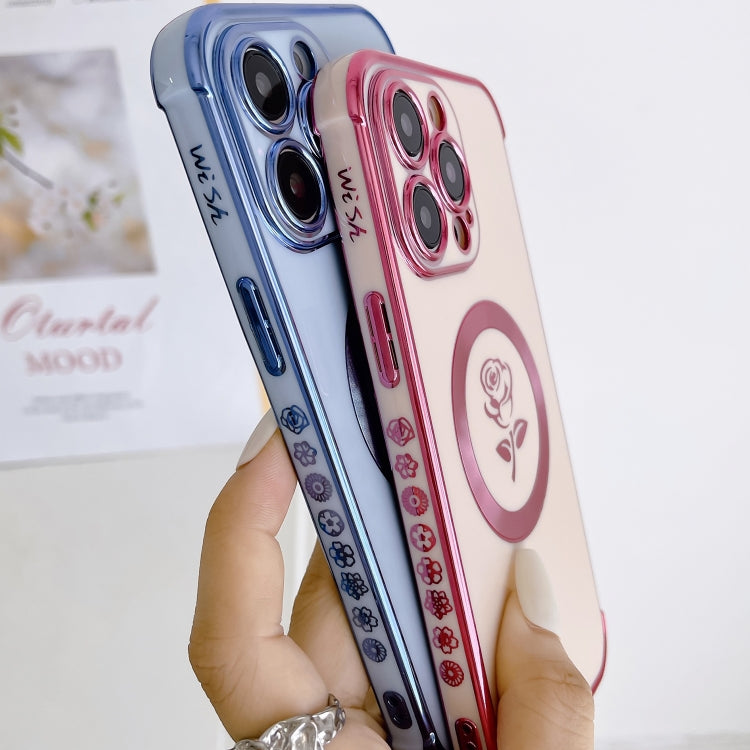 For iPhone 11 Electroplate Side Roses Flower MagSafe Phone Case(Dark Purple)